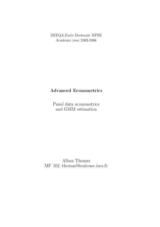 Panel Data Econometrics And Gmm Estimation