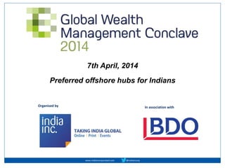 Preferred offshore hubs for Indians
In association withOrganised by
www.indiaincorporated.com @indiaincorp
7th April, 2014
 