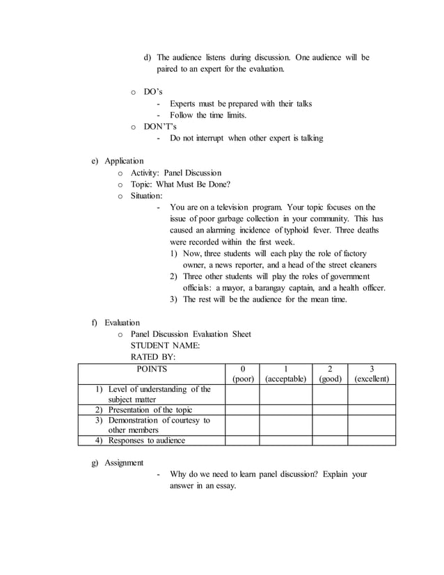 Panel discussion lesson plan