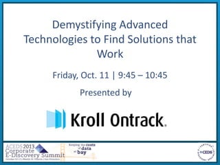 Demystifying Advanced
Technologies to Find Solutions that
Work
Friday, Oct. 11 | 9:45 – 10:45
Presented by
 
