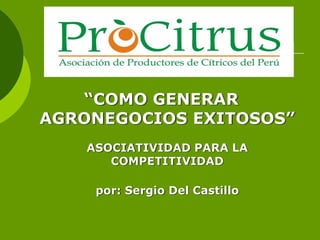 “COMO GENERAR
AGRONEGOCIOS EXITOSOS”
    ASOCIATIVIDAD PARA LA
       COMPETITIVIDAD

     por: Sergio Del Castillo
 