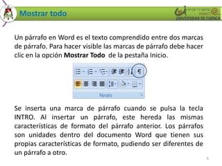 Para mover todas las sangrías y conservar la relación entre la sangría de la primera línea y la sangría izquierda, arrastre la parte rectangular del marcador de sangría izquierda   7El texto de una lista con viñetas o numerada de un nivel se puede ordenar alfabéticamente de una manera rápida y sencilla.Seleccione el texto de una lista con viñetas o numerada. En el grupo Párrafo de la ficha Inicio, haga clic en Ordenar.En el cuadro de diálogo Ordenar texto, bajo Ordenar por, haga clic en Párrafos y en Texto; a continuación, elija Ascendente o Descendente.