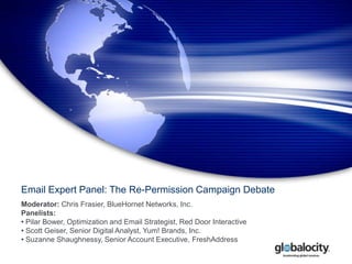 Email Expert Panel: The Re-Permission Campaign Debate Moderator: Chris Frasier, BlueHornet Networks, Inc. Panelists:  ,[object Object]