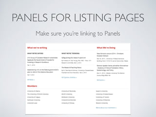 PANELS FOR LISTING PAGES
Make sure you’re linking to Panels
 