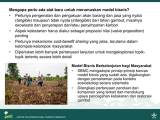 Riset aksi partisipatif untuk pencegahan kebakaran dan restorasi gambut berbasis masyarakat: Model bisnis, sekat kanal dan sistem pemantauan partisipatif