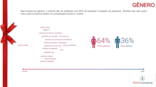 GÊNERO
Nas buscas por gênero, a maioria são as mulheres com 64% de menções à respeito do panetone. Também são elas quem
mais usam os termos abaixo na comparação homem x mulher.
 