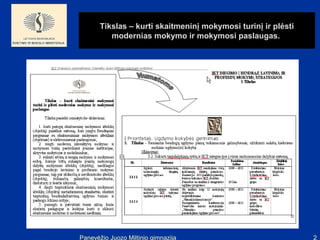 Tikslas – kurti skaitmeninį mokymosi turinį ir plėsti
          modernias mokymo ir mokymosi paslaugas.




Panevėžio Juozo Miltinio gimnazija                             2
 