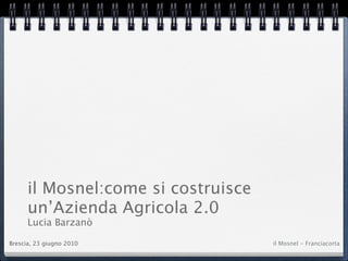 il Mosnel:come si costruisce
      un’Azienda Agricola 2.0
      Lucia Barzanò

Brescia, 23 giugno 2010              il Mosnel - Franciacorta
                          1
 