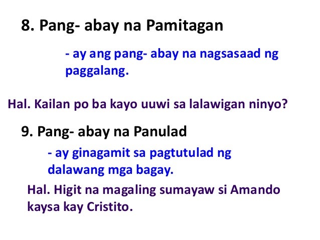 Pang Abay Na Panang Ayon At Pananggi Halimbawa