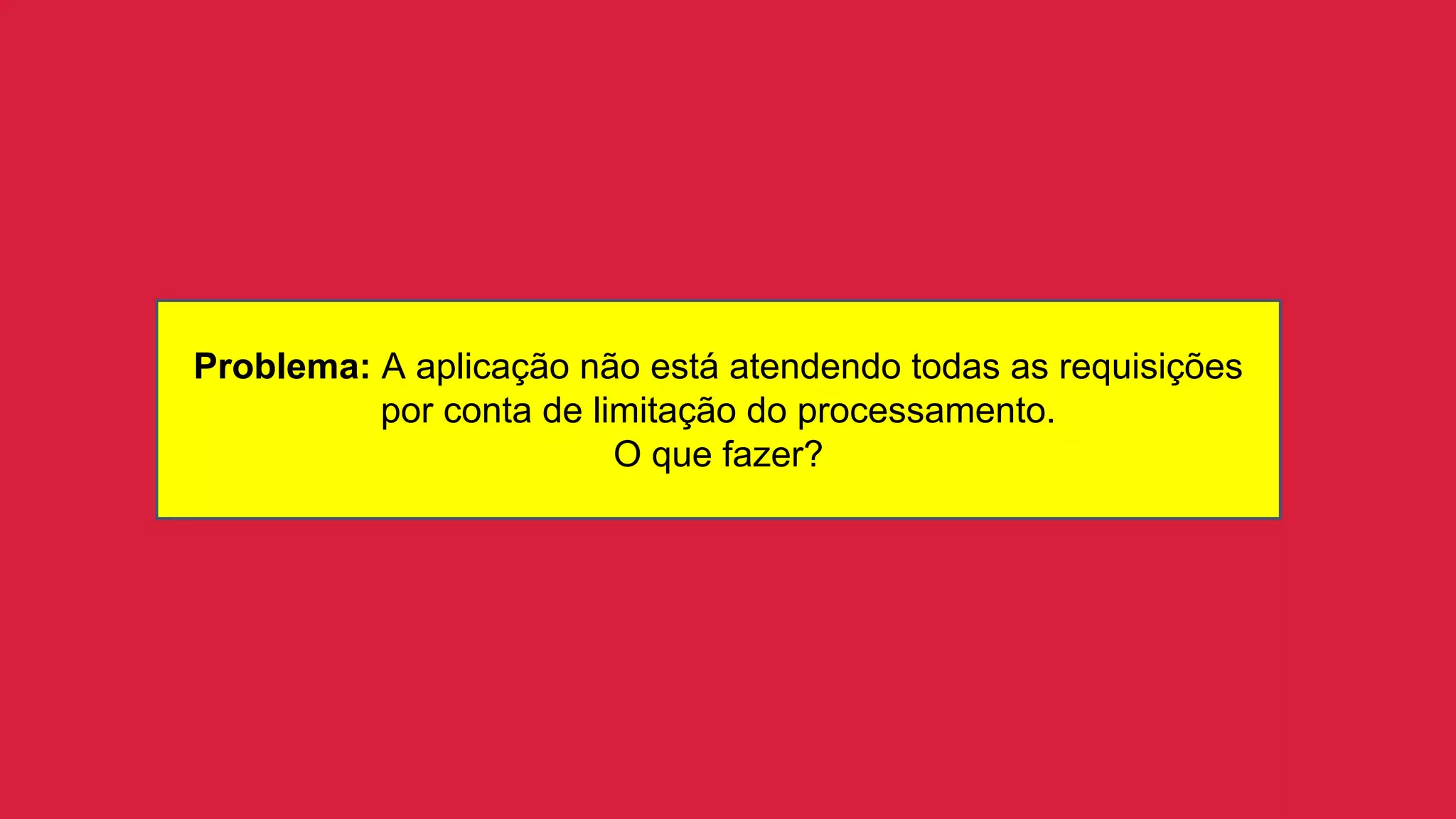 Problema: A aplicação não está atendendo todas as requisições
por conta de limitação do processamento.
O que fazer?
 