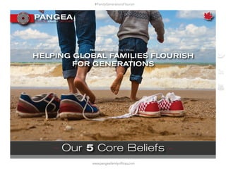 Our 5 Core Beliefs
HELPING GLOBAL FAMILIES FLOURISH
FOR GENERATIONS
www.pangeafamilyoffices.com
PANGEA Private Family Offices
#FamilyGenerationsFlourish
 