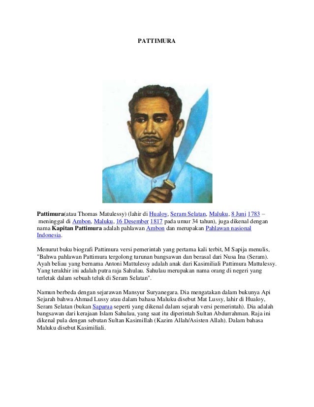 Biografi Kapitan Pattimura Dalam Bahasa Jawa Sketsa