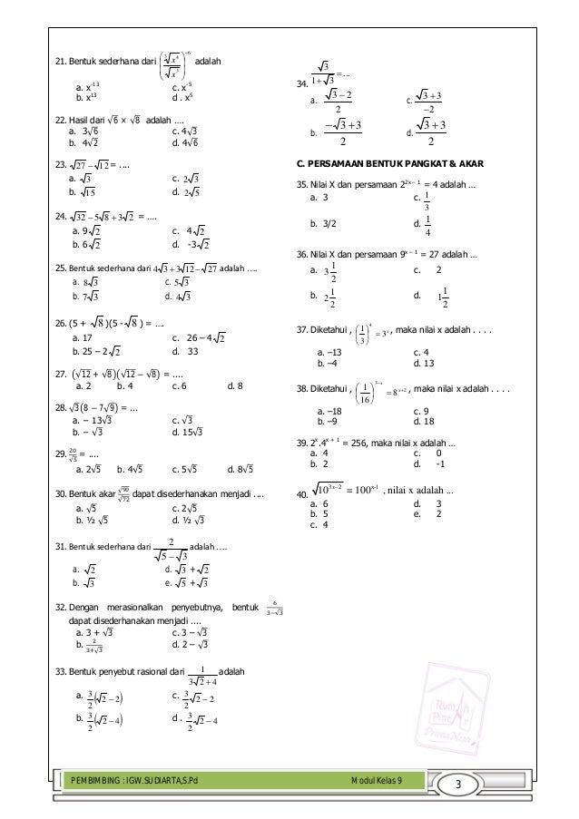 Soal Latihan Matematika Kelas 9 Bilangan Berpangkat