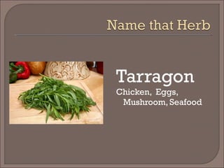 Tarragon
Chicken, Eggs,
Mushroom, Seafood
 
