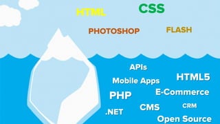 HTML
PHOTOSHOP
CSS
FLASH
Mobile Apps
APIs
E-Commerce
CMS
PHP
.NET
CRM
Open Source
HTML5
 