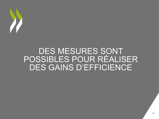 DES MESURES SONT
POSSIBLES POUR RÉALISER
DES GAINS D’EFFICIENCE
17
 