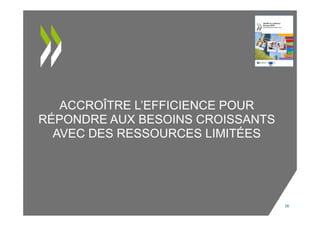 ACCROÎTRE L’EFFICIENCE POUR
RÉPONDRE AUX BESOINS CROISSANTS
AVEC DES RESSOURCES LIMITÉES
26
 