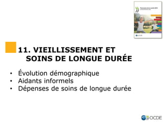 • Évolution démographique
• Aidants informels
• Dépenses de soins de longue durée
11. VIEILLISSEMENT ET
SOINS DE LONGUE DURÉE
 