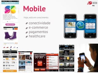 Mobile
Hoje, está em crescimento:

     conectividade
     e-commerce
     pagamentos
     healthcare
 