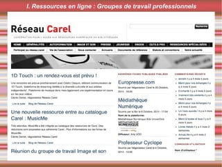 I. Ressources en ligne : Groupes de travail professionnels
 