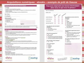 Acquisitions numériques : ebooks – exemple de prêt de liseuse
 