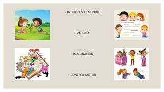 ◦ INTERES EN EL MUNDO
◦ VALORES
◦ IMAGINACION
◦ CONTROL MOTOR
 
