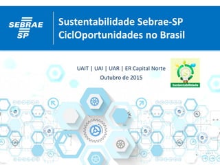 Sustentabilidade Sebrae-SP
CiclOportunidades no Brasil
UAIT | UAI | UAR | ER Capital Norte
Outubro de 2015
 