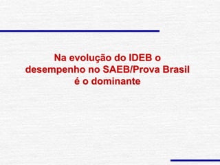 Na evolução do IDEB o
desempenho no SAEB/Prova Brasil
é o dominante
 