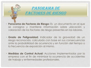 PANORAMA DE
               FACTORES DE RIESGO

• Panorama de Factores de Riesgo: Es un documento en el que
  se consigna y...