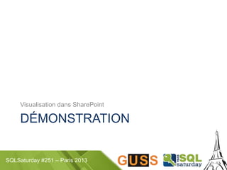 SQLSaturday #251 – Paris 2013
DÉMONSTRATION
Visualisation dans SharePoint
 