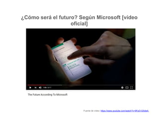 ¿Cómo será el futuro? Según Microsoft [vídeo
oficial]
Fuente de vídeo: https://www.youtube.com/watch?v=9FpO-G5die4.
 