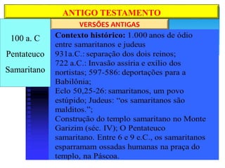 ANTIGO TESTAMENTO
VERSÕES ANTIGAS
100 a. C
Pentateuco
Samaritano
 