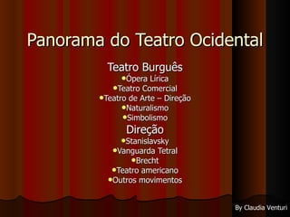 Panorama do Teatro Ocidental ,[object Object],[object Object],[object Object],[object Object],[object Object],[object Object],[object Object],[object Object],[object Object],[object Object],[object Object],[object Object],By Claudia Venturi 