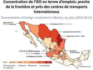 Concentration de l’IED en terme d’emplois: proche
de la frontière et près des centres de transports
internationaux
 