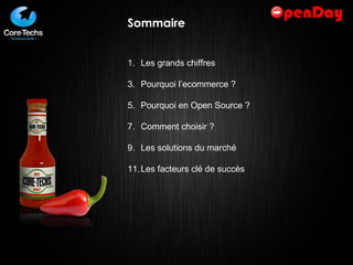 Sommaire Les grands chiffres Pourquoi l’ecommerce ? Pourquoi en Open Source ? Comment choisir ? Les solutions du marché Les facteurs clé de succès 
