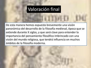 de los seguidores de Aristóteles hay que distinguir 3 corrientesa) El aristotelismo eclécticohasta 1250, inspirado en los textos de Avicena y con mezcla de ideas aristotélicas y neoplatónicas. No admiten distinción entre filosofía y teologíab) El aristotelismo heterodoxo o averroísmo latinoSigerio de Brabante (1235-1281) en la Universidad de ParísTesis: El mundo es eterno, El alma individual es mortal, sólo es inmortal el entendimiento general. Y la Teoría de la doble verdad: puede coexistir una verdad de fe y una verdad de razón c) El aristotelismo latino que corrige a Aristóteles para ajustarlo al pensamiento cristianoPresenta a Aristóteles como un patrimonio de la filosofía que es preciso asimilar y no combatircritica el Averroísmo LatinoRepresentantes: Alberto Magno y Tomás de Aquino 