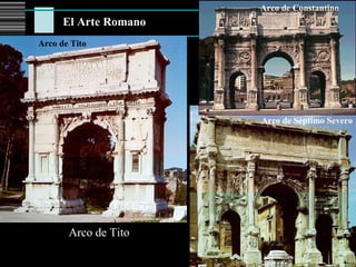 El Arte Romano
Arco de Tito
Arco de Séptimo Severo
Arco de Constantino
Arco de Tito
Arcos de Triunfo
 