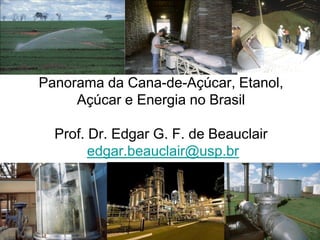 Panorama da Cana-de-Açúcar, Etanol,
Açúcar e Energia no Brasil
Prof. Dr. Edgar G. F. de Beauclair
edgar.beauclair@usp.br
 