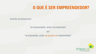 Inversão do pensamento:
“se empreendedor, então vai empreender”
por:
“se empreender, então vai precisar ser empreendedor”
O QUE É SER EMPREENDEDOR?
 