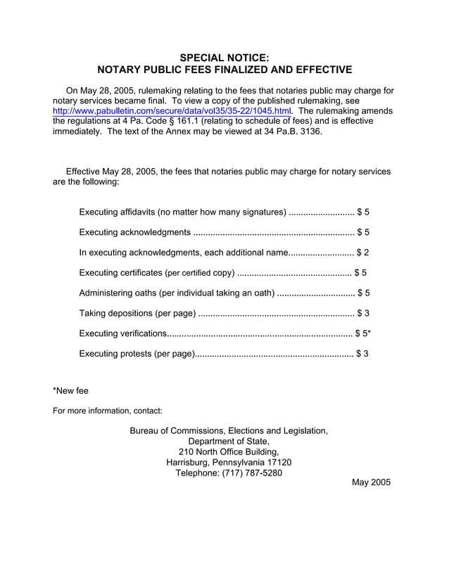 PA Notary Fees PDF