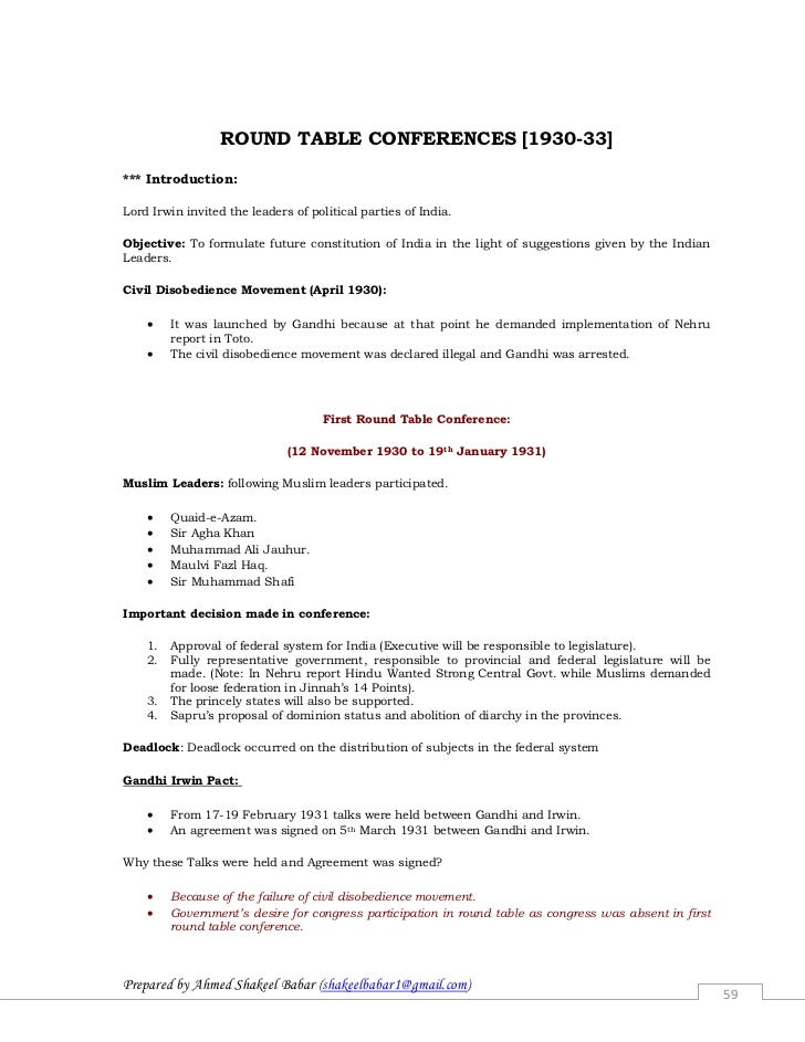 table quaid e round azam conference Pakistan Affairs final. notes table quaid e round azam conference Pakistan Affairs final. notes