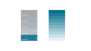 #1F2326
31
35
38
34
49
63
45
64
81
85
98
112
4
109
139
#22313F
#2D4051
#556270
#046D8B
 