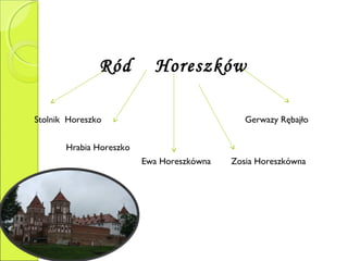 Ród Horeszków
Stolnik Horeszko Gerwazy Rębajło
Hrabia Horeszko
Ewa Horeszkówna Zosia Horeszkówna
 