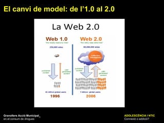 ADOLESCÈNCIA I NTIC Connexió o addició? Granollers Acció Municipal_ en el consum de drogues El canvi de model: de l’1.0 al 2.0 