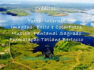 Créditos:
Texto: Internet
Imagens: Exito e ColorFotos
Musica: Pantanal Sagrado
Formatação:Tatiane Bertocco
tatipbs@gmail.com
 