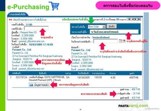 e-Purchasing        ตรวจสอบใบสังซื้อก่อนตอบรับ
                               ่




               36           © 2011 Pantavanij Co., Ltd. All Rights Reserved
 