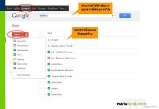 สำมำรถใส่คำำค้นหำ
    เอกสำรที่ตองกำรได้
              ้




เอกสำรทั้งหมด
  ที่เคยสร้ำง




                         © 2011 Pantavanij Co., Ltd. All Rights Reserved
 