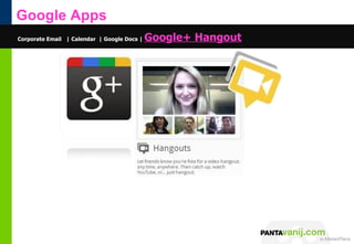 Google Apps
Corporate Email | Calendar | Google Docs |   Google+ Hangout




                                                               © 2011 Pantavanij Co., Ltd. All Rights Reserved
 