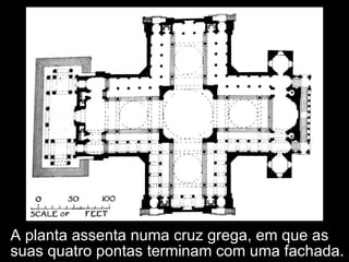 A planta assenta numa cruz grega, em que as suas quatro pontas terminam com uma fachada.  