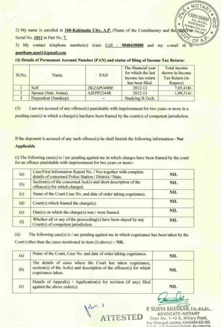Pantham Venkateswararao ( Nanaji) Affidavit for MLA KKD 2014 Elections.